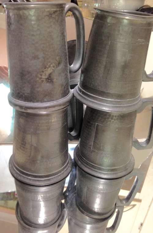 !!!WOW!!!4 items*1955 Pewter 3 Muggs Beer Union 4 items South Africa glass bottoms+ 1 other all one