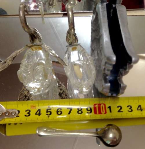 GODINGE c1984Cast Iron Swan + 2 Swan SALTS glass EPNS metal wing +1 mustard Spoon