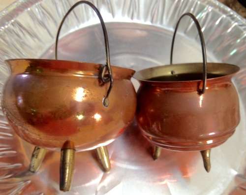 SALTS - 2 Copperware 3 Leg Pot Belly s pots uses butter salt or sauce