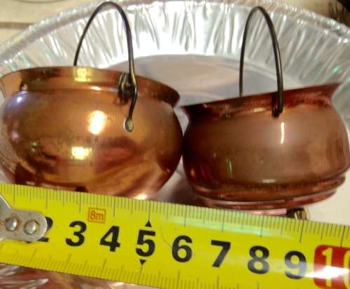 SALTS - 2 Copperware 3 Leg Pot Belly s pots uses butter salt or sauce