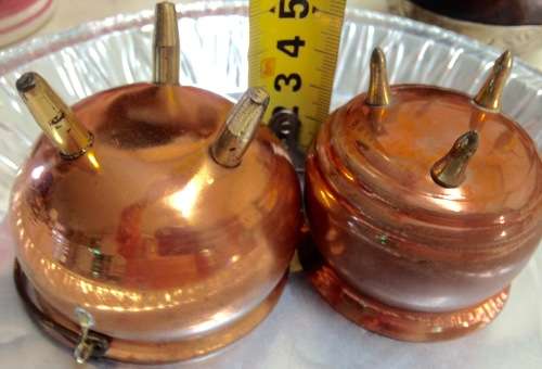 SALTS - 2 Copperware 3 Leg Pot Belly s pots uses butter salt or sauce