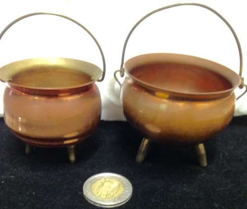 SALTS - 2 Copperware 3 Leg Pot Belly s pots uses butter salt or sauce