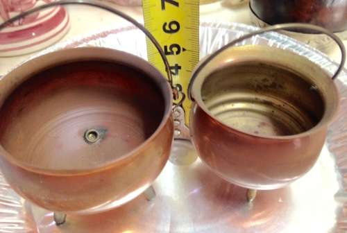 SALTS - 2 Copperware 3 Leg Pot Belly s pots uses butter salt or sauce