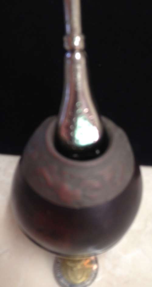 Bombilla tea 1 metal straw Strainer Argentina +1 Gourd which has silver tone metal chase work