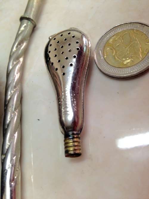 Bombilla tea 1 metal straw Strainer Argentina +1 Gourd which has silver tone metal chase work