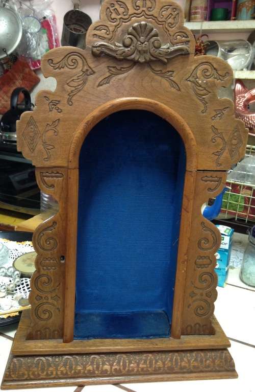 OAK  Clock Converted to Display Case Blue lined Arch