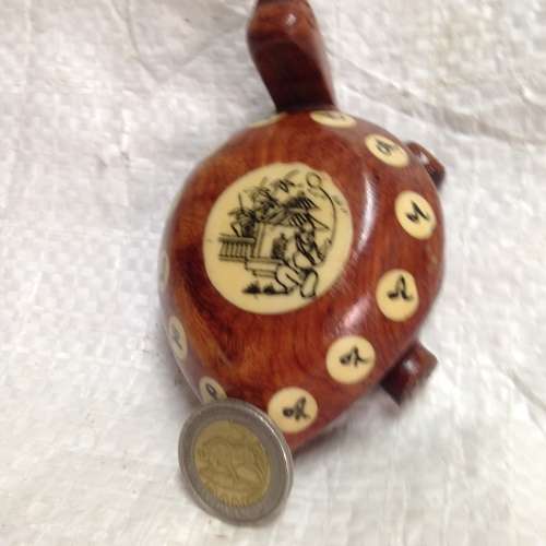 Compass - ORIENTAL c 1949/50 Japanese Feng Shui Tortoise Wood bone  insets Calligraphy