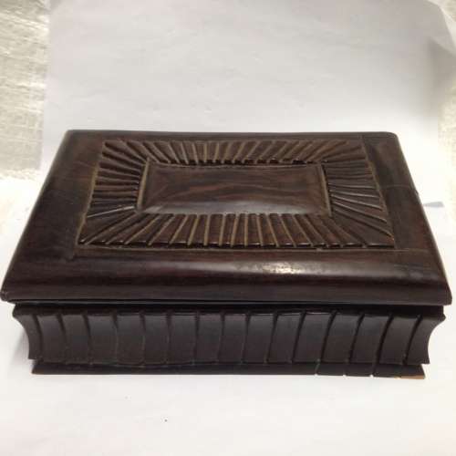 BOX Lided -  EBONY 1.066kg Solid Hand Carved box*Red Velvet Interior -TLC needed