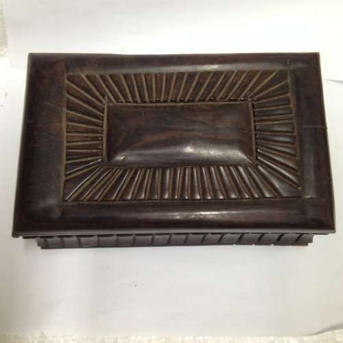 BOX Lided -  EBONY 1.066kg Solid Hand Carved box*Red Velvet Interior -TLC needed