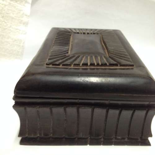 BOX Lided -  EBONY 1.066kg Solid Hand Carved box*Red Velvet Interior -TLC needed