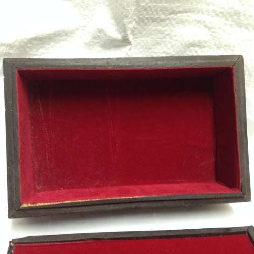 BOX Lided -  EBONY 1.066kg Solid Hand Carved box*Red Velvet Interior -TLC needed
