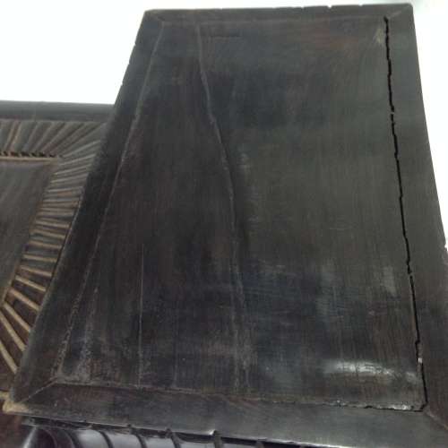 BOX Lided -  EBONY 1.066kg Solid Hand Carved box*Red Velvet Interior -TLC needed