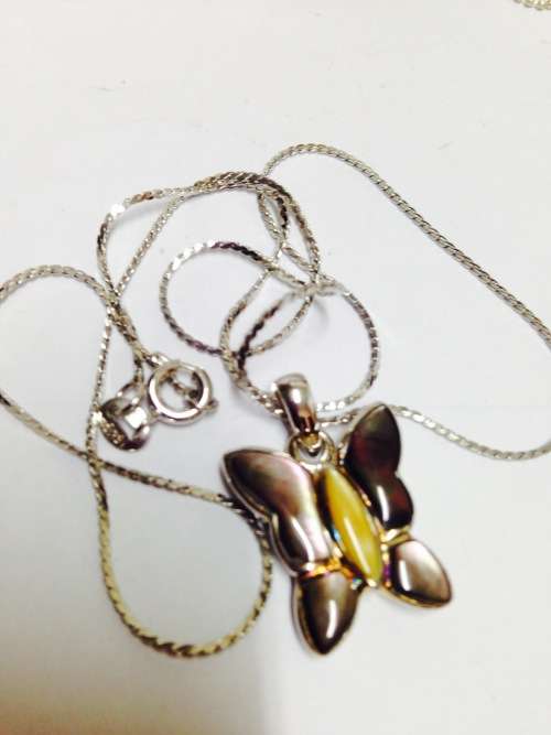 Necklace - STERLING SILVER  Butterfly 925 clearly stamped on Back +not silver chain 18 KGP stamped