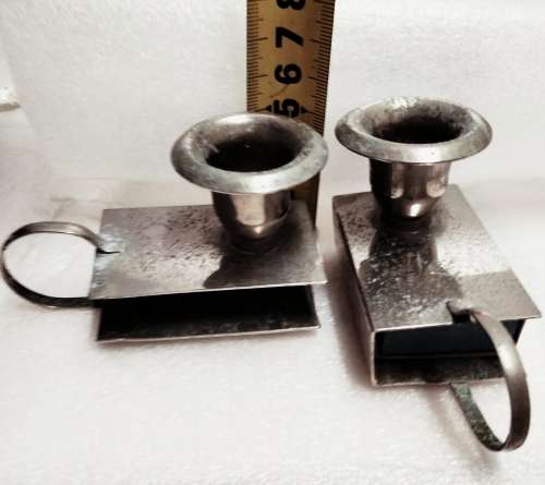 2 EPNS Finger loop candle holder match box Slot matching set