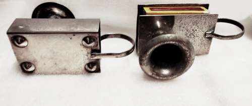 2 EPNS Finger loop candle holder match box Slot matching set