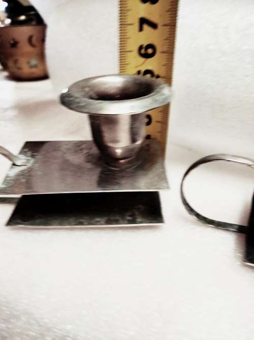 2 EPNS Finger loop candle holder match box Slot matching set