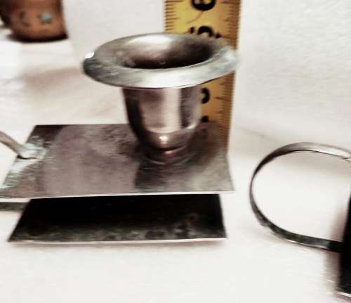 2 EPNS Finger loop candle holder match box Slot matching set