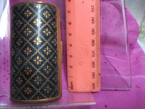 Cigarette box - *BARREL shape hinged lid Fleur de lys embossed  ORNATE  *GOLD TONE METAL