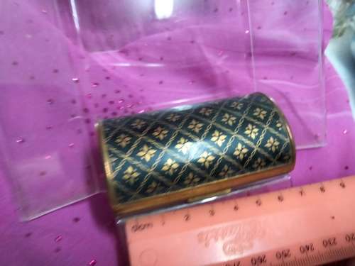 Cigarette box - *BARREL shape hinged lid Fleur de lys embossed  ORNATE  *GOLD TONE METAL