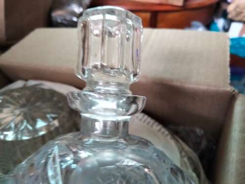 Perfume Bottle -Art Deco Cut Glass Crystal top Rose cut+rib trinket bowl VANITY dressing Table decor