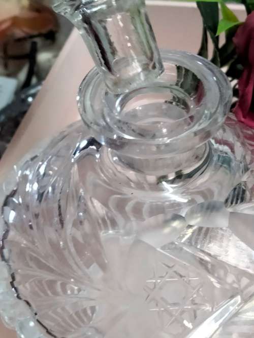 Perfume Bottle -Art Deco Cut Glass Crystal top Rose cut+rib trinket bowl VANITY dressing Table decor