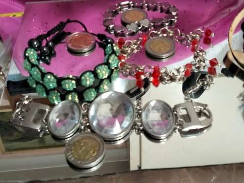 4 bracelets Artisinal 3 mix cord  beads  base metal charms Crylic crystals spacer all one bid
