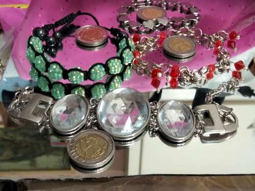 4 bracelets Artisinal 3 mix cord  beads  base metal charms Crylic crystals spacer all one bid