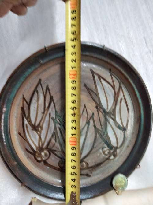 Wall Or Cabinet Plate Variegated blues browns Art signed G Pattern has octopus holder to hang