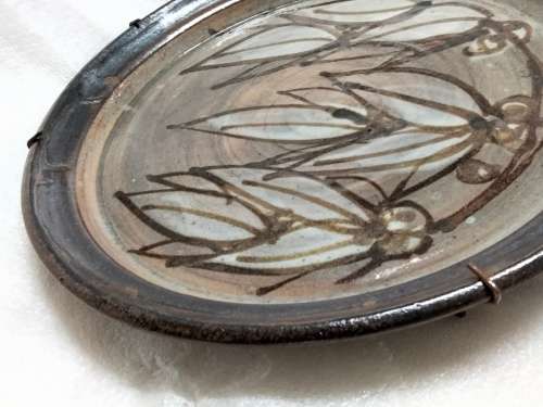 Wall Or Cabinet Plate Variegated blues browns Art signed G Pattern has octopus holder to hang