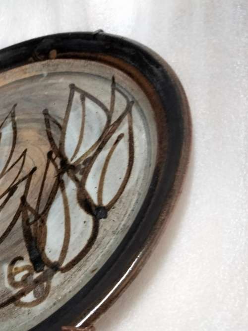 Wall Or Cabinet Plate Variegated blues browns Art signed G Pattern has octopus holder to hang