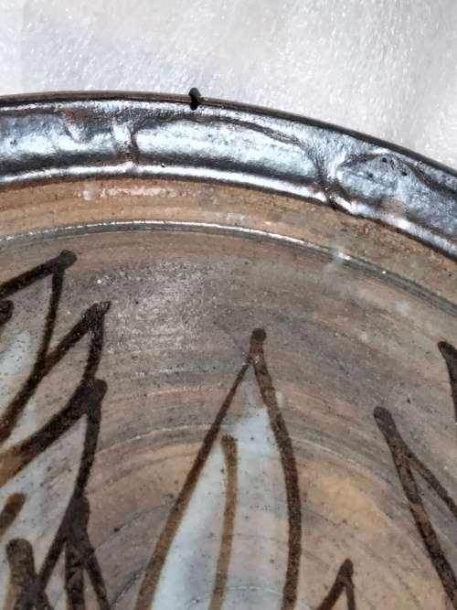 Wall Or Cabinet Plate Variegated blues browns Art signed G Pattern has octopus holder to hang