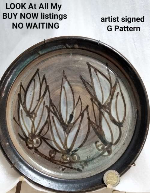 Wall Or Cabinet Plate Variegated blues browns Art signed G Pattern has octopus holder to hang