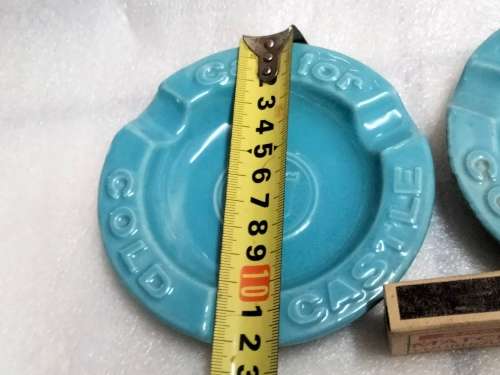 Lucia Ware ceramic Collectible 1 AQUA Ashtrays script `Call for cold castle`