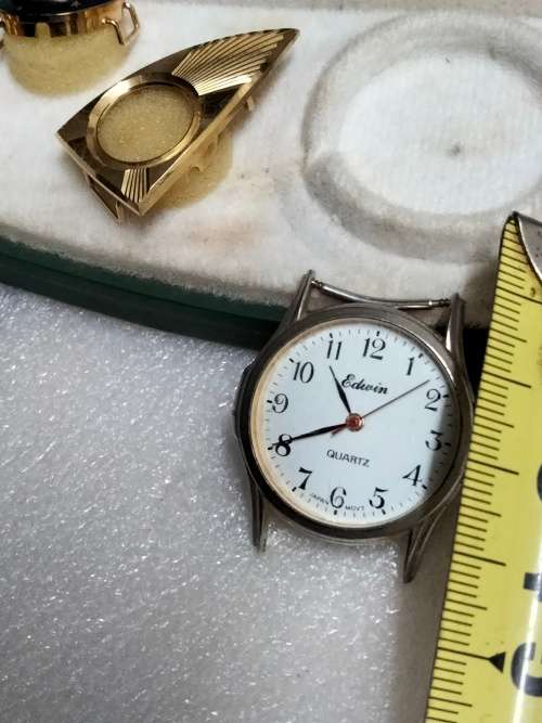 4 Tops-3 10 CT gold filled STAMPED Watch face tops-Watch 6 Straps 1 Box 1 Edwin Quartz not tested