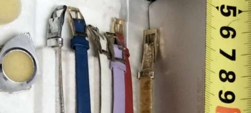 4 Tops-3 10 CT gold filled STAMPED Watch face tops-Watch 6 Straps 1 Box 1 Edwin Quartz not tested