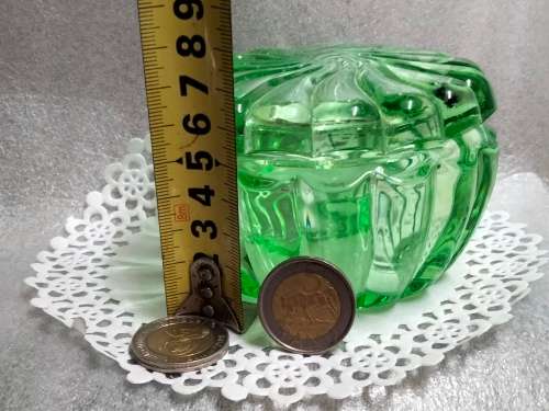 Art Deco Vaseline Swirl Rib Uranium Glass bowl +lid