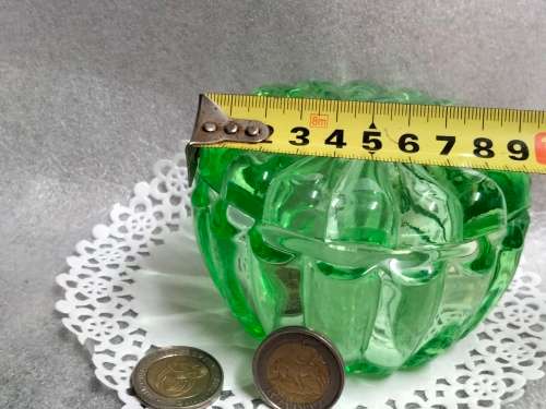 Art Deco Vaseline Swirl Rib Uranium Glass bowl +lid