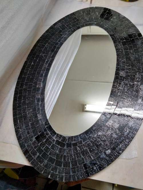`MIRROR MOSAIC Black Tiles back wire to hang Note