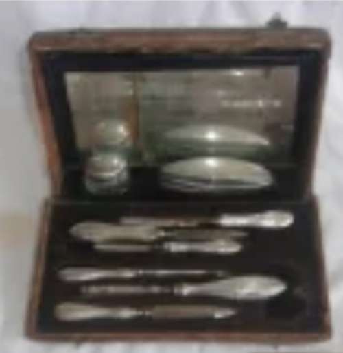 Antique box mixed pieces of Hallmarked Sterling SILVER manicure implements