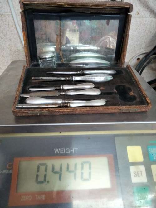 Antique box mixed pieces of Hallmarked Sterling SILVER manicure implements