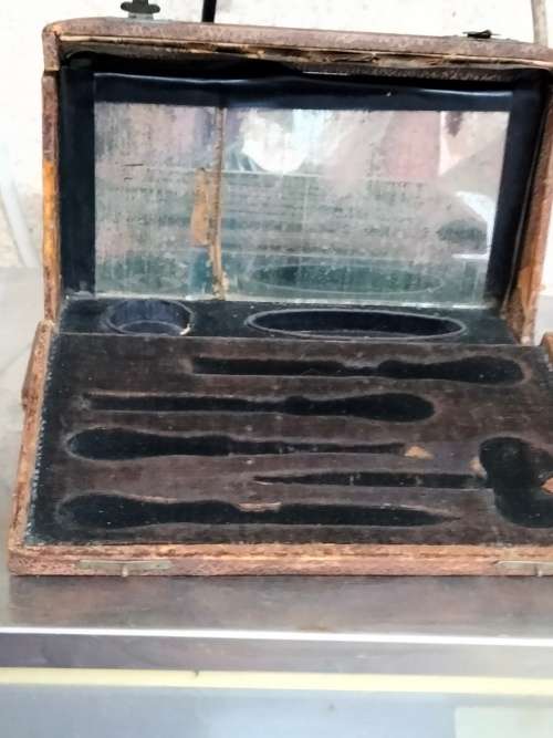 Antique box mixed pieces of Hallmarked Sterling SILVER manicure implements