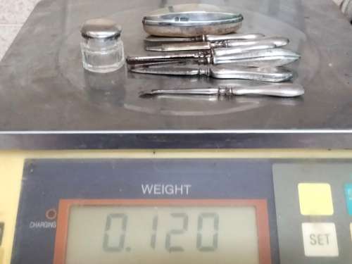 Antique box mixed pieces of Hallmarked Sterling SILVER manicure implements