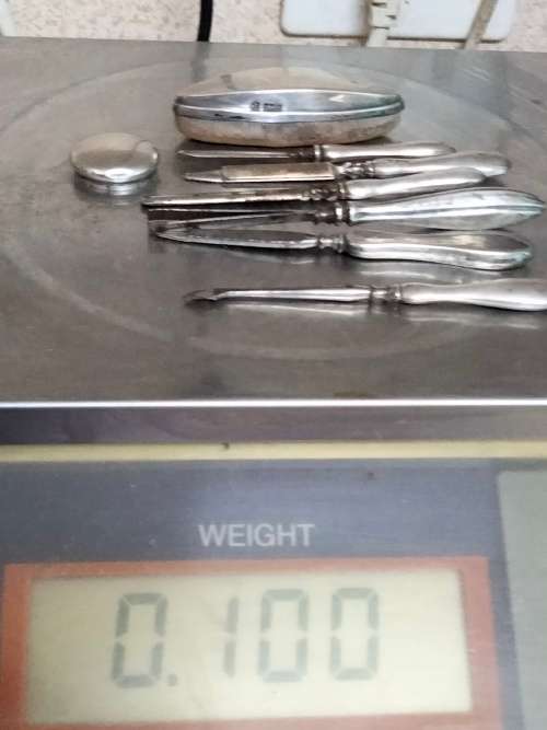 Antique box mixed pieces of Hallmarked Sterling SILVER manicure implements