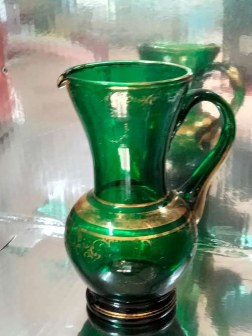 Jug or Posy Vase -  Emerald Green GILT trim Bohemian LOOK At All My BUY NOW listings NO WAITING