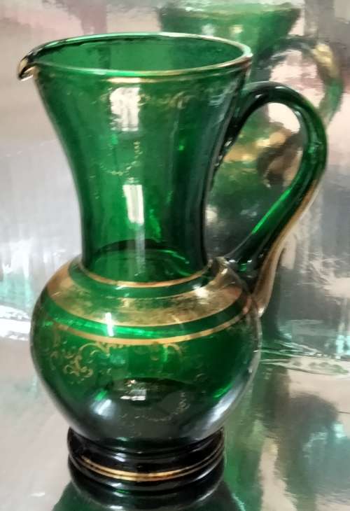 Jug or Posy Vase -  Emerald Green GILT trim Bohemian LOOK At All My BUY NOW listings NO WAITING