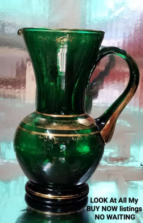 Jug or Posy Vase -  Emerald Green GILT trim Bohemian LOOK At All My BUY NOW listings NO WAITING