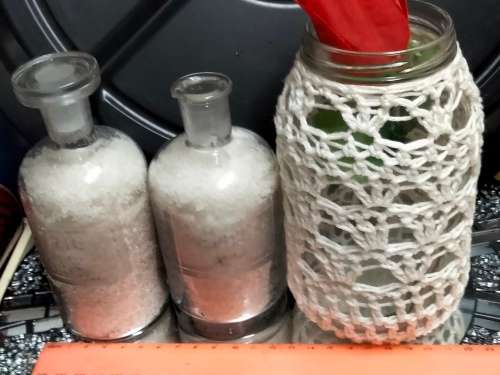 3 Bottles Embossed Nitric+Sulpric salt in+1Crochet cover empty LOOK My BUY NOW listings NO WAITING
