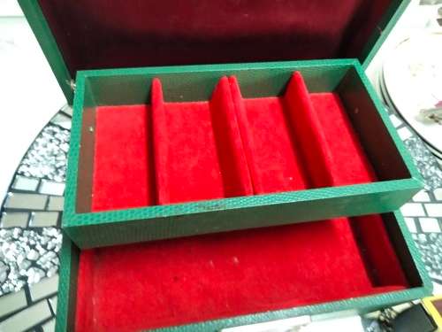Jewelry Box Green Shagreen red inside hinged tray LOOK At my BUY NOW listings NO WAITING