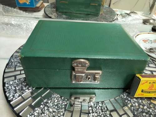 Jewelry Box Green Shagreen red inside hinged tray LOOK At my BUY NOW listings NO WAITING