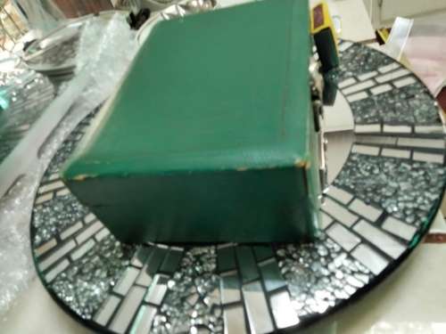 Jewelry Box Green Shagreen red inside hinged tray LOOK At my BUY NOW listings NO WAITING